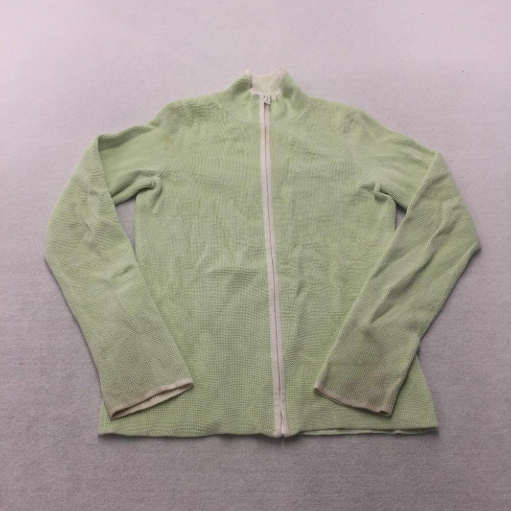 Ann Taylor LOFT Sweater Womens PXS Green Waffle Knit Full Zip Mock Neck Cotton